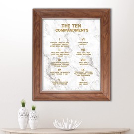 The Ten Commandments(White Texture) Framed Size:25.5x21.5 inches,Image Size:20X16 inches,Wood Grain With Narrow Silver Inner lip Frame The World Classic Art Reproductions,Wall Art for Home Decor