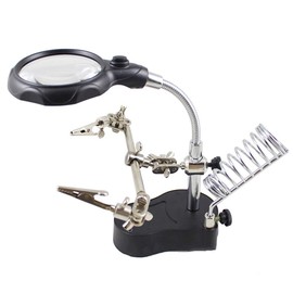 Magnifier Desk Lamp, 3.5X 12x 3rd Helping Hand Soldering Tools LED Iron Stand Magnifying Glass with 2 LED Lights, Adjustable Locking Arms with Alligator Clip Jaws