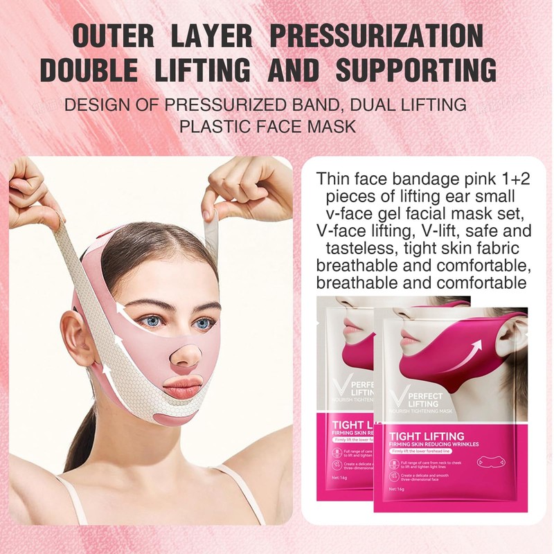 XdealCozyxc Double Chin Strap Bands with 2 Gel Mask, Anti-Wrinkle