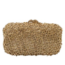 Boutique De FGG Flower Clutch Purse for Women Crystal Clutch Evening Bags Formal Party Rhinestone Purses and Handbags,Mini,Golden