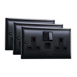 USB C Socket | 20W PD/PPS USB C & 18W QC 4.0 USB A | Super Fast Charging | VELTZ Pro | Double Plug Wall Socket 13A 2 Gang | Black Steel