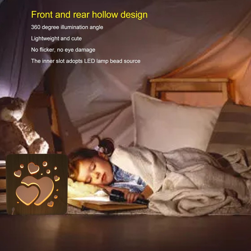 Wooden 3D LED Light Valentine's Day Hollow Hearts Shape Style