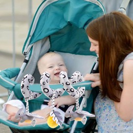 Jambo mom Baby Car Seat Toys, Car Seat Toys for Babies 0-6 Months, Black and White Spiral Activity Carseat Toys for Infant 0-3 Months, Stroller Toys for Babies 0 3 6 9 12 Months (Dino)