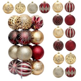 Celebration Home Decoration Christmas Balls 16pcs 8cm Tree Ornament DIY Accessories Shatterproof Color Printed Plastic Ball Holiday Pa Blue White 8cm (Red Gold)