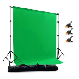 LIVUCEE LIVUCEE 2 in 1 Green Backdrop Stand Kit, 6.5x6.5 ft Portable Dual Rod Stand kit with 6x7ft Green Backdrop-Premium Polyester for Video Streaming, Portrait Photoshoot, Wall Mounted, Parties