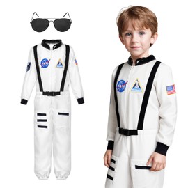 Ficlwigkis Astronaut Costume Men's Space Costume Men's Carnival Costumes Astronaut Costume Fancy Dress Costumes (White Children, 130)