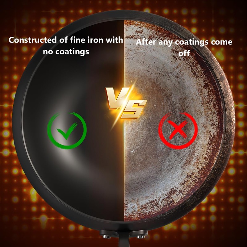 XINGMENGXIANG Pure Iron Wok, Uncoated Heats Evenly Multi-Purpose Frying Pan,