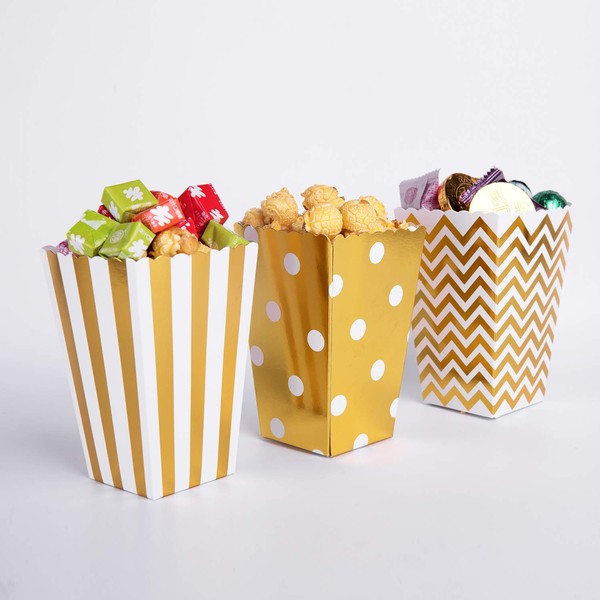 Popcorn Boxes Bags, 60PCS Gold Popcorn Boxes Cardboard Candy Container for Party Snacks, Popcorn and Gifts