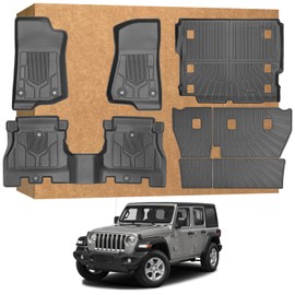Floor Mats for Jeep Wrangler JL 4-Door 2018–2024 (Not for JK, 4xe, 2-Door, or Models with Subwoofer), TPE All Weather Waterproof Non-Slip Custom Fit (Floor Mats + Cargo Liner + Backrest Mats)