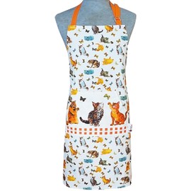 SiXsigma Sports Cooking Chef Aprons for Women Men Aprons for Home and kitchen Butchers BBQ, Bakers, Smoker Grill Aprons Large Pocket Christmas Apron for Men and Women (White Brown Cat1) Aprons