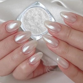 GJNL Upgrade Glassy Pearl Nail Powder - GJNL High Gloss White Pearlescent Chrome Powder, Glazed Donut Clear Moonlight Effect Iridescent Powder for Nails