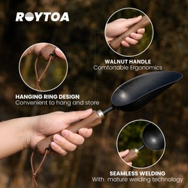 ROYTOA Soil Scoop Garden Trowel, Garden Spade with Ergonomic Walnut Handle, Small Hand Shovel for Transplanting, Digging and Cultivating