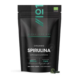 Organic Spirulina 2000mg – 1000 Vegan Tablets - Pure Supplement Formula with No Additives – Resealable and Recyclable Pouch by Alpha01