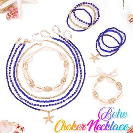 Reaky Boho Pearl Necklace, Colorful Starfish Necklaces, Multilayer Shell Bracelet and Necklace Set, Beach Accessories for Women and Girls (12 Pack), Unit size, Pearl, /
