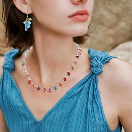 Beadthoven 120Pcs Transparent Teardrop Glass Beads Water Drop Crystal Glass Beads Mixed Top Drilled Colorful Beads for Chandelier Bracelet Necklace Earrings Jewelry Making DIY Crafts