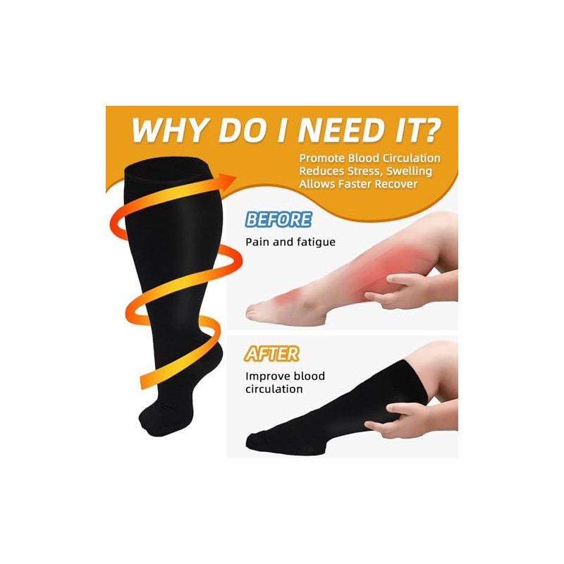 KoMico 3 Pairs Plus Size Compression Socks for Women &