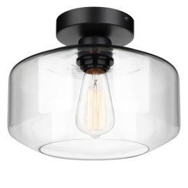 MAXvolador Industrial Semi Flush Mount Ceiling Light Large, Clear Glass Pendant Lamp Shade, Lighting for Hallway, Vintage Hanging Light Fixtures