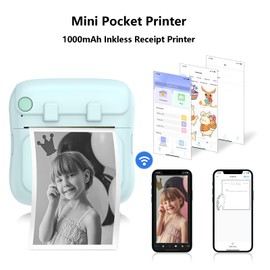 Meagtlva Mini Sticker Printer - Pocket Inkless Thermal Printer with Thermal Paper,Label and Sticker,Portable Printpod Note Buddy Printer for Photo Memo Work List (Blue)