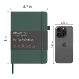 &And Per Se Dotted Journal Notebook, A5 Hardcover Leather Bullet Dotted Journal, 160 Pages 100 gsm Thick Dotted Paper，3 Sheets of Stickers Included for Women Men, Work Office or School - 5.7'' x 8''（Green）