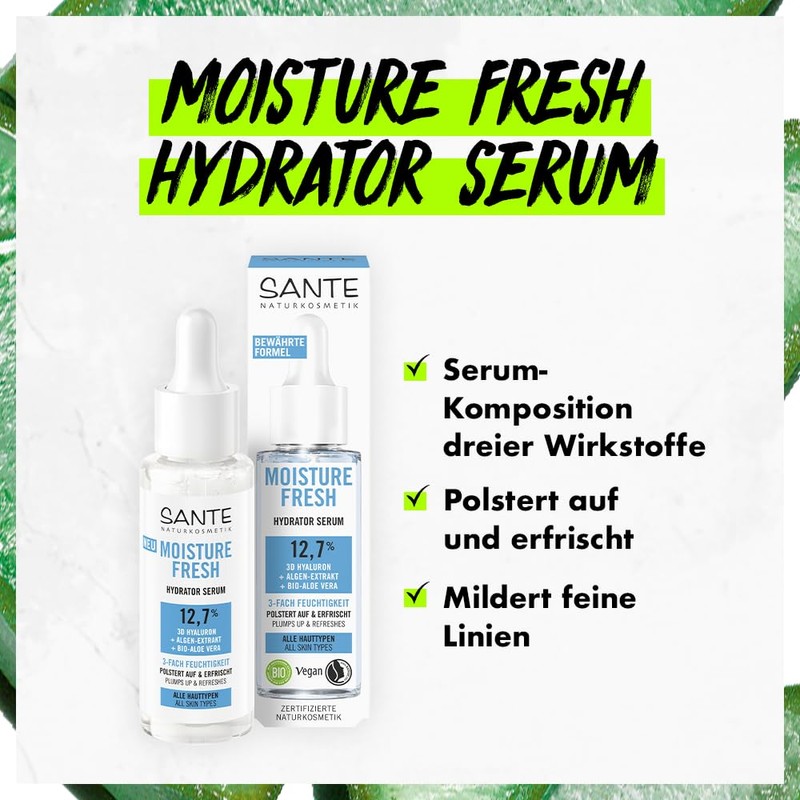 SANTE Naturkosmetik Serum with 3D Hyaluron, Algae Extract & Organic