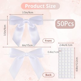 50Pcs White Twist Tie Bows, 3.5'' Pre-Tied Satin Ribbon Small White Bows for Gift Wrapping Treat Bags Crafts, Mini White Bow Garland for Wedding Birthday Party Bridal Shower Christmas