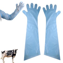 Syylqyr 50 Pcs Blue Gloves, Durable Lambing Gloves, 85cm Arm Length, Long Gauntlet for Cleaning Farm Use, Waterproof Heavy Duty Gloves for Household Veterinary and Livestock Care