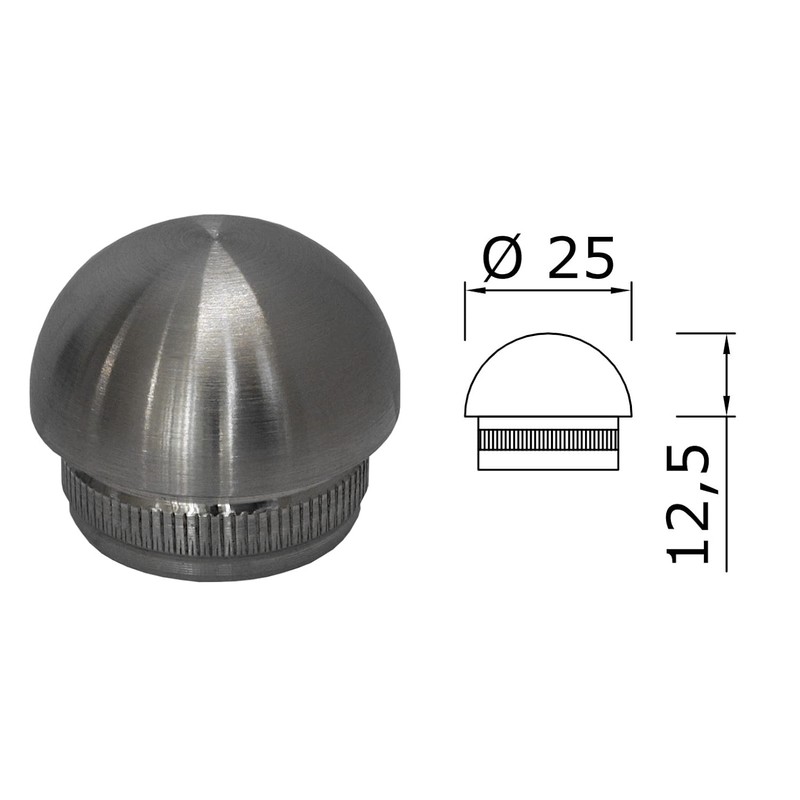 TIBU End Cap Stainless Steel V2A for Pipe 25 x