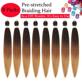 Braiding Hair Pre Stretched Braiding Hair 30 Inch 8 Packs Braiding Hair Pre Stretched Hair For Braiding Hot Water Setting Soft Synthetic Braiding Hair Extension For Twist（1B/30/27)
