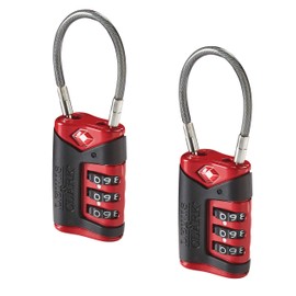 Lewis N. Clark TSA-Approved Combination Luggage Lock With Steel Cable (2-Pack), Red, One Size