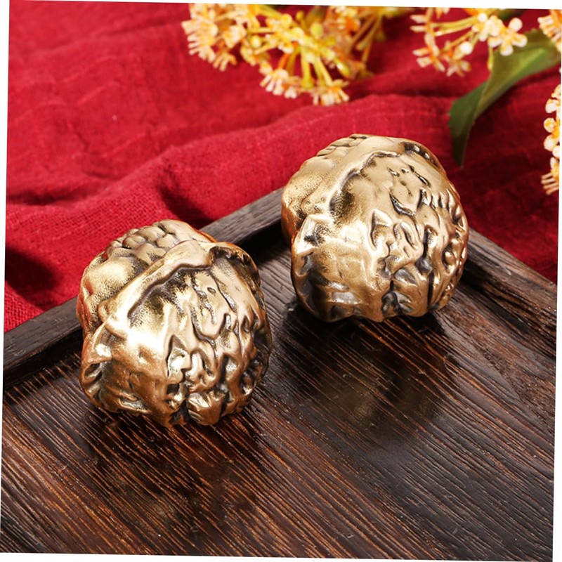 KONTONTY Chinese Walnut Exercise Balls Hand Grip Strengthening Balls Brass
