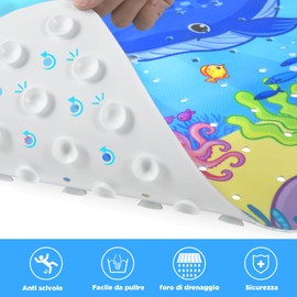 OTraki Baby Bath Mats Non Slip, Cartoon Shower Mat 53x53cm Marine Animal World Bathtub Mat with Drain Holes Suction Cups Machine Washable Children Shower Mat for Bathroom Tub
