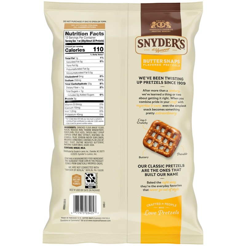 Snyder's of Hanover Butter Snaps Pretzels, 12 Oz Bag