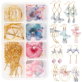 SUNNYCLUE 1 Box DIY 10 Pairs Fabric Butterfly Dangle Earring Making Kit Organza Butterfly Wings Boho Lightweight Butterfly Charms Crystal Beads for Jewelry Making Kits Crafts Christmas Wedding Gift