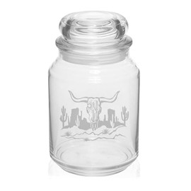 MIP 26 oz Glass Candy Jar Gift Cow Skull Cactus Desert Western Scene