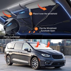 EcoNour Umbrella Windshield Sun Shade for Car | Foldable UV Blocker Front Windshield Sunshade | Umbrella Shade Accessories with Storage Pouch | Full Size SUVs & Pickup Truck & Van | Large - 61"x35"