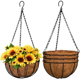 GWY Hanging Planter Baskets, 3 Packs 10 Inch Metal Wire Plant Holder with Coconut Coir Liner and Black Chain for Porch Pot Hanger Garden Decoration Indoor Outdoor Plant Flower Pot, Up to Load 20 Lbs