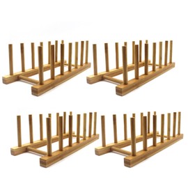 INNERNEED Bamboo Wooden Plate Racks Dish Stand Holder Kitchen Storage Cabinet Organizer for Dish/Plate/Bowl/Cup/Pot Lid/Cutting Board (Pack of 4)