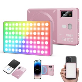 GODOX MA5R LED Fill Light with Soft Diffuser Magnetic Charging Phone Selfie Lighting Mini on Camera Lights 1800K-10000K 14 FX Modes for Selfies, YouTube, TikTok, Vlogging, Video Conferences (Pink)