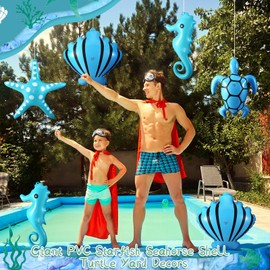 Chitidr 12 Pcs Summer Inflatables Outdoor Decorations Large Inflatable Starfish Seahorse Shell Turtle Hanging Ornaments Beach Party Decorations Giant PVC Ocean Animals Yard Decor for Indoor Outdoor