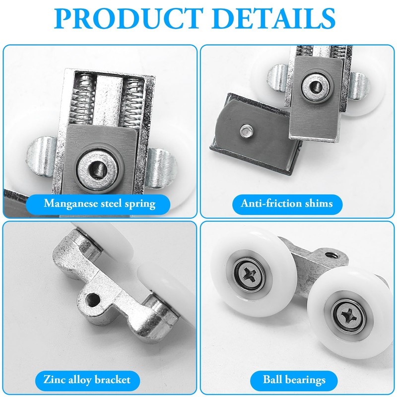 Shower Door Twin Rollers,Shower Door Runners, for Curved Doors Zinc