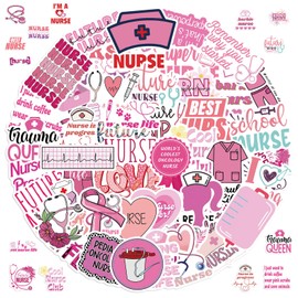Pack of 100 Nurse Stickers, Pink Nurse Stickers, Medical Equipment Stickers, Pink Nurse Sticker Set, Cute Waterproof Stickers for Laptop, Skateboard, Suitcase