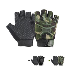 CubePlug Kids Half Finger Fingerless Cycling Gloves - Breathable, Non-Slip, Shockproof, UV Protection Kids Mittens - Perfect for Outdoor Sports, Training, Climbing, Skateboarding (Camo, M)
