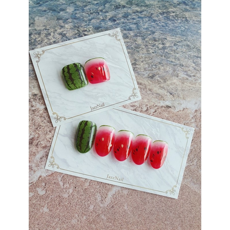 Watermelon Nail - Square (Angled) / 수박네일 - 스퀘어(각진)