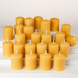 TELOSMA Organic Beeswax Votive Candles Bulk (24-Pack) - Natural Mini Pillar Candle - Smokeless Drippless Candle for Prayer, Home, Wedding & Events, Spa, Restaurant, Party Decor - Yellow