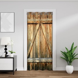 Rustic Wood Barn Door Door Curtain for Doorway Privacy Vintage Wooden Plank Farmhouse Countryside Print Closet Door Cover Curtain for Bedroom Living Room Decor 47x79 Inch,1 Panel