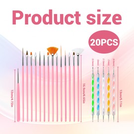 Nail Art Brushes, 15pcs Nail Brush and 5pcs Dual Ended Dotting Pens, Nail Brushes for Nail Art, Nail Art Point Drill Drawing Brush Pen Tool Set for Nail Drawing, Painting, Dotting and Home Salon