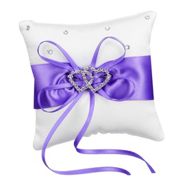 MERRYHAPY Double Heart Pillow Cushion with Satin Ribbons Rhinestone Decoration for Bridal Wedding Ceremony Compact Lightweight Design Color