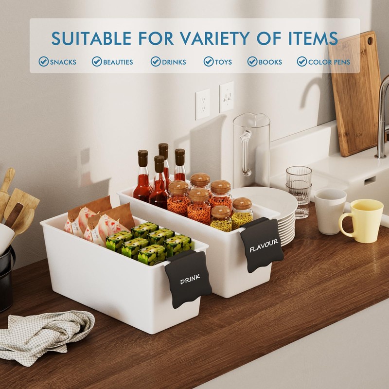Plastic Storage Bins 6 Pack with Clip Labels & Chalk