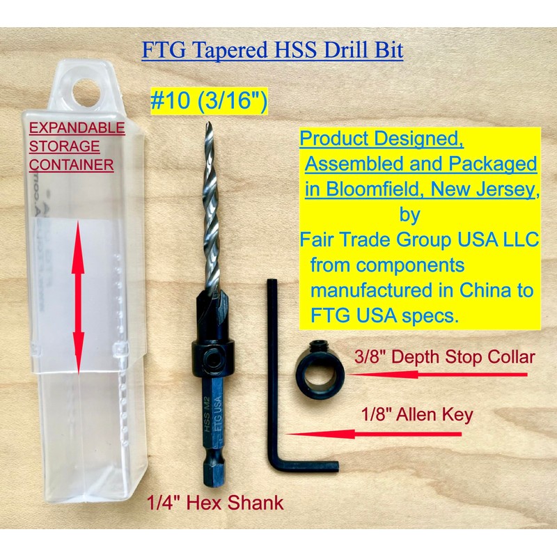 FTG USA Countersink Drill Bit for Wood with Tapered Drill