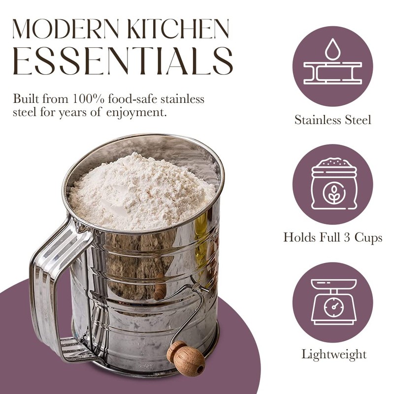 Bellemain 3 Cup Flour Sifter for Baking Fine Mesh Rotary